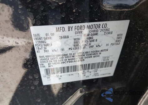 2009 Ford Edge Limited from USA, damaged, VIN 2FMDK39C79BA64425